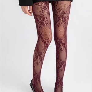 lace patterned stockings - Burgundy